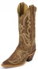 Justin BRL120 Ladies Bent Rail Western Boot with Tan America Cowhide Foot with Fancy Stitch and a Narrow Rounded Toe