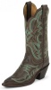 Justin BRL121 Ladies Bent Rail Western Boot with Chocolate America Cowhide Foot with Fancy Stitch and a Narrow Rounded Toe