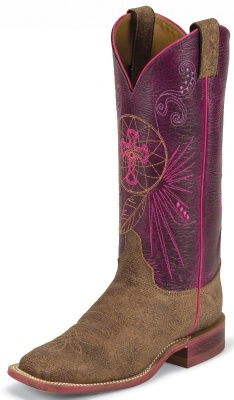 Justin BRL320 Ladies Bent Rail Western Boot with Old Map Cowhide Foot and a Double Stitched Wide Square Toe