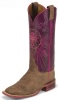 Justin BRL320 Ladies Bent Rail Western Boot with Old Map Cowhide Foot and a Double Stitched Wide Square Toe