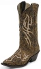 Justin BRL9752 Ladies Bent Rail Western Boot with Antiqued Brown W/ Black Fancy Stitch Foot and a Pointed Snip Toe