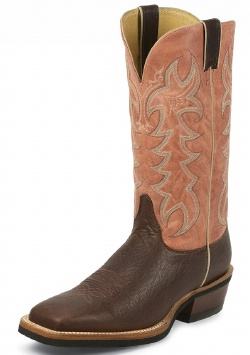 Justin 7042 Men's Q Crepe Boot with Brown Kodiak Cow Foot and a Double Stitched Wide Square Toe