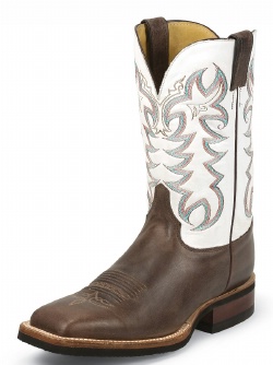 Justin 7052 Men's Q Crepe Boot with Chocolate America Cow Foot and a Double Stitched Wide Square Toe