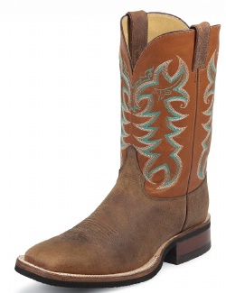 Justin 7053 Men's Q Crepe Boot with Copper Calgary Cow Foot and a Double Stitched Wide Square Toe