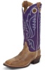 Justin BR325 Men's Bent Rail Boot with Tan America Cow Foot and a Double Stitched Wide Square Toe