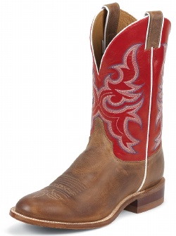 Justin BR335 Men's Bent Rail Boot with Tan Arizona Cow Foot and a Double Stitched Wide Round Toe