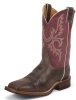 Justin BR373 Men's Bent Rail Boot with Chocolate America Cow Foot and a Double Stitched Wide Square Toe