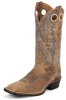 Justin BR376 Men's Bent Rail Boot with Tan Puma Cow Foot and a Double Stitched Wide Square Toe