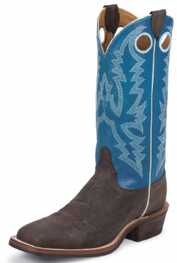 Justin BR377 Men's Bent Rail Boot with Chocolate Puma Cow Foot and a Double Stitched Wide Square Toe