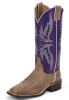 Justin BRL337 Ladies Bent Rail Boot with Tan Vintage Cow Foot and a Double Stitched Wide Square Toe