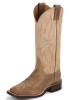 Justin BRL338 Ladies Bent Rail Boot with Mocha Arizona Cow Foot and a Double Stitched Wide Square Toe