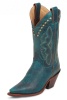 Justin L4302 Ladies Fashion Boot with Turquoise Damiana Cow Foot and a Narrow Snipped Toe