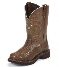 Justin L9994 Ladies Gypsy Boot with Brown Pearl Print Cow Foot and a Fashion Round Toe