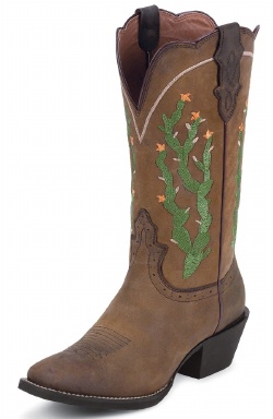 Justin L2712 Ladies Stampede Western Western Boot with Tan Apache Cowhide Foot and a Narrow Rounded Toe