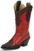 Justin L4304 Ladies Fashion Western Boot with Red Damiana Cowhide Foot with Fancy Black Wingtip and a Narrow Rounded Toe