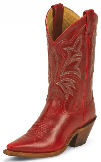 Justin L4305 Ladies Fashion Western Boot with Red Torino Cowhide Foot and a  Narrow Rounded Toe