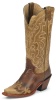 Justin L4337 Ladies Fashion Western Boot with Moka Damiana Cowhide Foot with Fancy Taupe Wingtip and a Narrow Rounded Toe