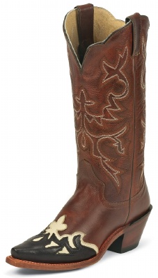 Justin L4340 Ladies Fashion Western Boot with Saddle Torino Cowhide Foot with Fancy Black Wingtip and a Narrow Rounded Toe