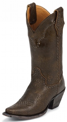 Justin L4352 Ladies Fashion Western Boot with Bronze Granite Cowhide Foot with Studs and a Narrow Rounded Toe