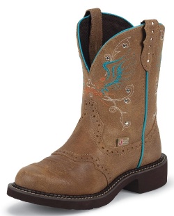 Justin L9603 Ladies Gypsy Western Boot with Toast Brown Cowhide Foot with Perfed Saddle and a Fashion Round Toe