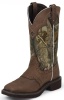 Justin L9609 Ladies Gypsy Western Boot with Aged Bark Cowhide Foot with Perfed Saddle and a Wide Square Toe