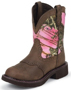 Justin L9610 Ladies Gypsy Western Boot with Aged Bark Cowhide Foot with Perfed Saddle and a Fashion Round Toe