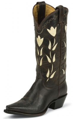 Justin VJL451 Ladies Vintage Western Boot with Dark Chocolate Cowhide Foot and a Narrow Rounded Toe