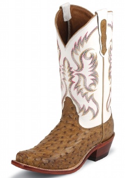Nocona LD6511 Ladies Exotic Western Boot with Antique Saddle Full Quill Ostrich Foot and a Punchy Square Toe