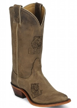 Nocona LDLSU11 Ladies Collegiate Western Boot with Ponteggio Leather Foot with Ponteggio Natural Distressed Leather Lazer Applied Logo, Narrow Snip Toe