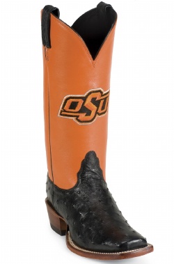 Nocona LDOSU02 Ladies Collegiate Western Boot with Black Full Quill Ostrich Foot, Wide Square Toe