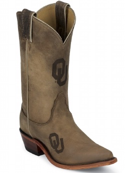 Nocona LDOU11 Ladies Collegiate Western Boot with Ponteggio Leather Foot with Ponteggio Natural Distressed Leather Lazer Applied Logo, Narrow Snip Toe