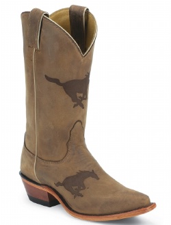 Nocona LDSMU11 Ladies Collegiate Western Boot with Ponteggio Leather Foot with Ponteggio Natural Distressed Leather Lazer Applied Logo, Narrow Snip Toe