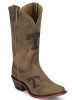 Nocona LDTEN11 Ladies Collegiate Western Boot with Ponteggio Leather Foot with Ponteggio Natural Distressed Leather Lazer Applied Logo, Narrow Snip Toe