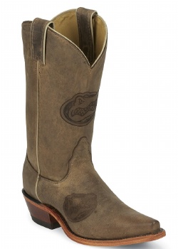 Nocona LDUF11 Ladies Collegiate Western Boot with Ponteggio Leather Foot with Ponteggio Natural Distressed Leather Lazer Applied Logo, Narrow Snip Toe