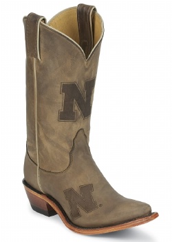 Nocona LDUN11 Ladies Collegiate Western Boot with Ponteggio Leather Foot with Ponteggio Natural Distressed Leather Lazer Applied Logo, Narrow Snip Toe