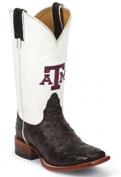 Nocona MDATM02 Men's Collegiate Western Boot with Black Cherry Bush Off Full Quill Ostrich Foot, Wide Square Toe