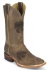 Nocona MDKSU12 Men's Collegiate Western Boot with Ponteggio Leather Foot with Ponteggio Natural Distressed Leather Lazer Applied Logo, Wide Square Toe