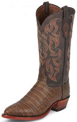 Tony Lama 1053 Men's Exotic Collection Western Boot with Chocolate Vintage Belly Caiman Leather Foot and a Medium Round Toe