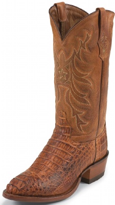 Tony Lama 1060 Men's Exotic Collection Western Boot with Cognac Vintage Bodycut Royal Hornback Caiman Leather Foot and a Medium Round Toe