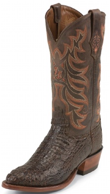 Tony Lama 1062 Men's Exotic Collection Western Boot with Chocolate Vintage Bodycut Royal Hornback Caiman Leather Foot and a Medium Round Toe