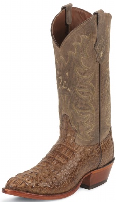Tony Lama 1064 Men's Exotic Collection Western Boot with Tan Vintage Bodycut Royal Hornback Caiman Leather Foot and a Medium Round Toe