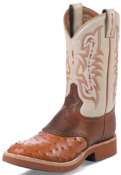 Tony Lama 8880 Men's San Saba Collection Stockman Boot with Peanut Brittle Full Quill Ostrich Leather Foot with Renegade Saddle and a Double Stitched Extra Wide Round Toe