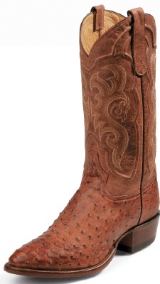 Tony Lama 8963 Men's Exotic Collection Western Boot with Cognac Vintage Full Quill Ostrich Leather Foot and a Medium Round Toe