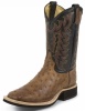 Tony Lama 8987 Men's Cowboy Crepe Collection Stockman Boot with Dark Brown Full Quill Ostrich Leather Foot and a Double Stitched Wide Square Toe