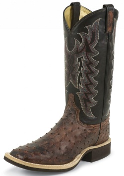 Tony Lama 8989 Men's Cowboy Crepe Collection Western Boot with Almond Full Quill Ostrich Leather Foot and a Double Stitched Wide Square Toe