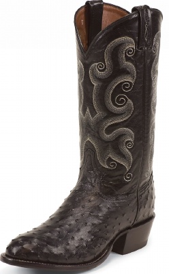 Tony Lama CT833 Men's Exotic Collection Western Boot with Black Full Quill Ostrich Leather Foot and a Wide Round Toe