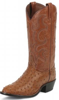 Tony Lama CT834 Men's Exotic Collection Western Boot with Peanut Brittle Full Quill Ostrich Leather Foot and a Wide Round Toe