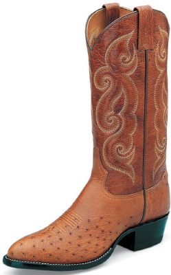 Tony Lama CT873 Men's Exotic Collection Western Boot with Peanut Brittle Smooth Ostrich Leather Foot and a Wide Round Toe