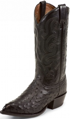 Tony Lama CY885 Men's Exotic Collection Western Boot with Black Full Quill Ostrich Leather Foot and a Narrow Round Toe