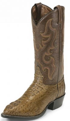 Tony Lama CZ1024 Men's Exotic Collection Western Boot with Antique Brown Bodycut Royal Hornback Caiman Leather Foot and a Medium Round Toe
